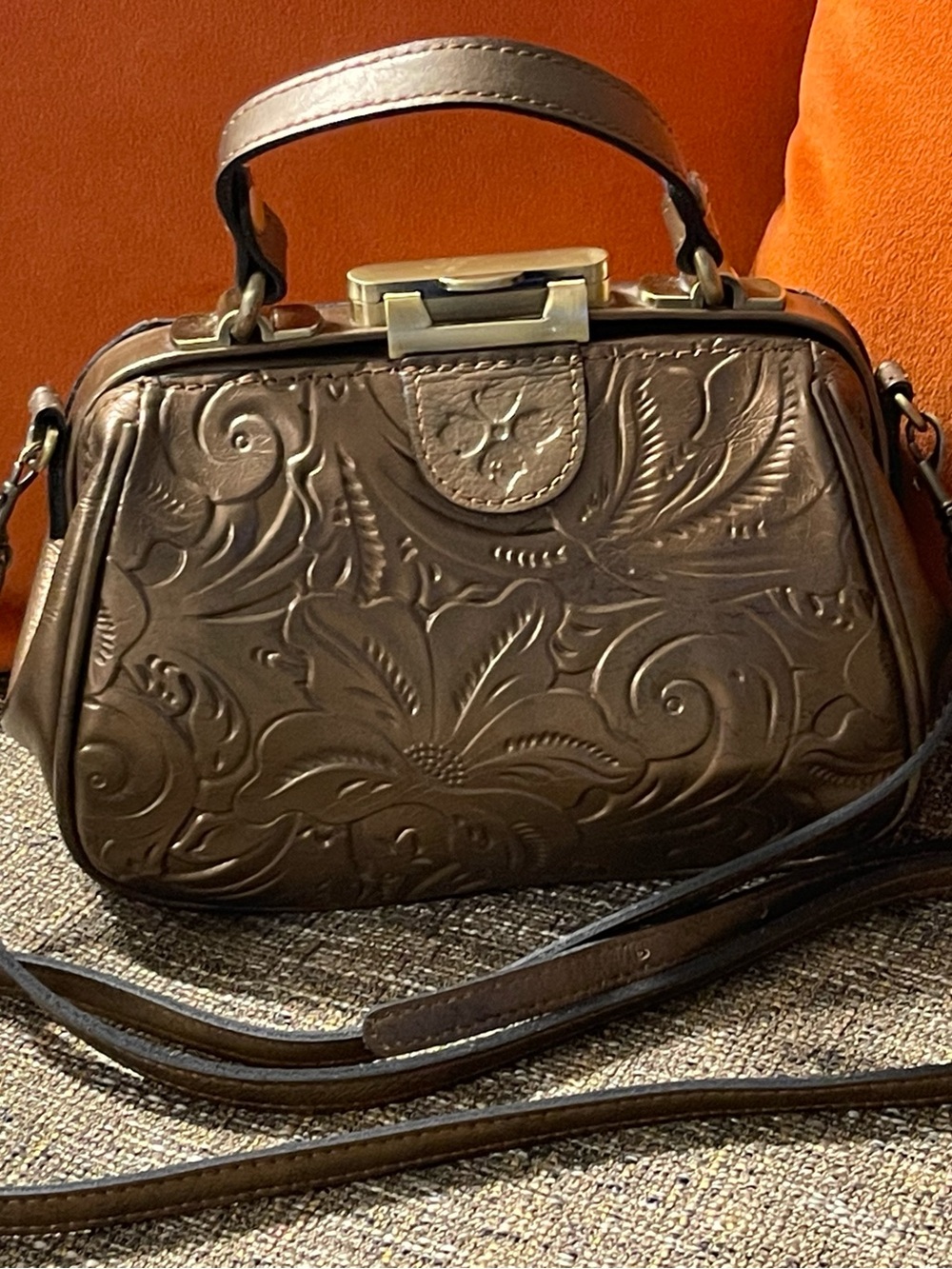 Patricia Nash Brown Embossed Leather Top-Handle Crossbody